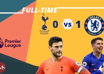 Skor akhir pertandingan, Tottenham Hotspur (0)  vs (1) Chelsea. (Desain oleh Muhamad Ishlahuddin)